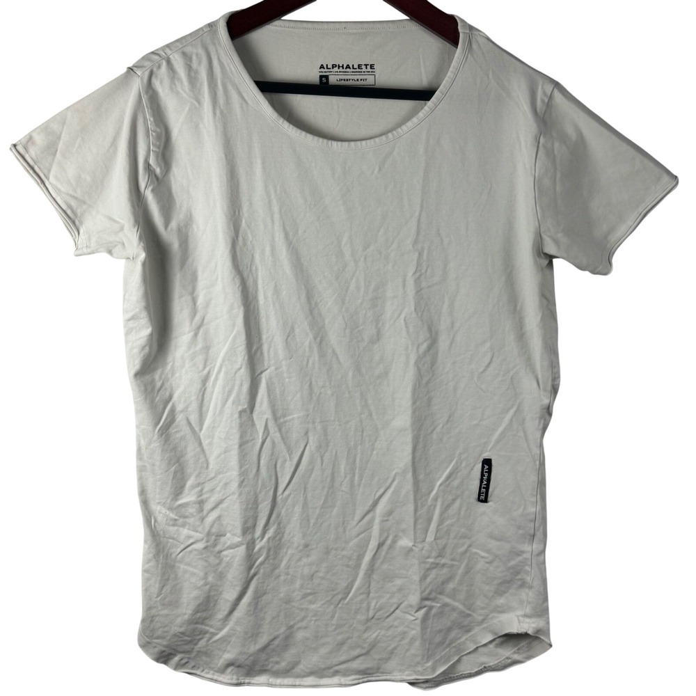 Alphalete Mens Lifestyle Fit White Short Sleeve Curved Hem Gym T-Shirt Size S